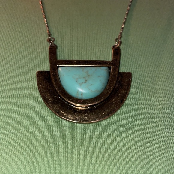 Vintage Egyptian Revival 1960’s Turquoise & Silver Necklace. 34” length. - Picture 4 of 6